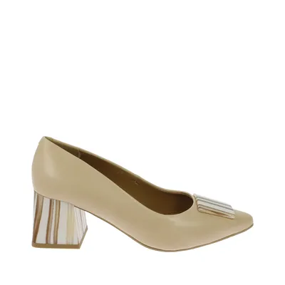Eleganckie czółenka na klocku w beżowym kolorze Laura Messi 2754/250