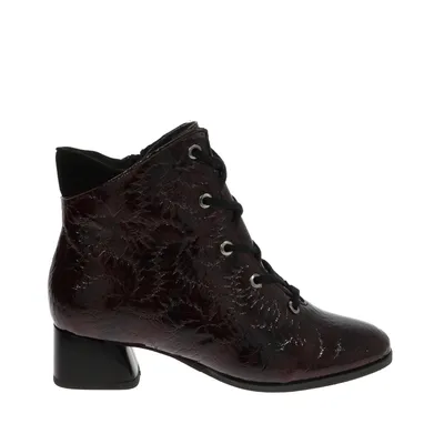 Bordowe eleganckie botki z lakierowanej skóry Laura Messi 2202/812