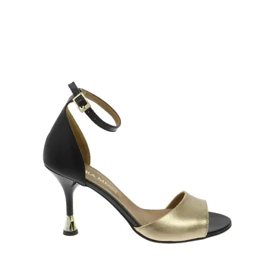 Czarno złote eleganckie sandały na szpilce 2778/706-100