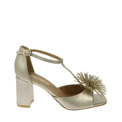 Złote eleganckie sandały z ozdobą Laura Messi 2758/708-830