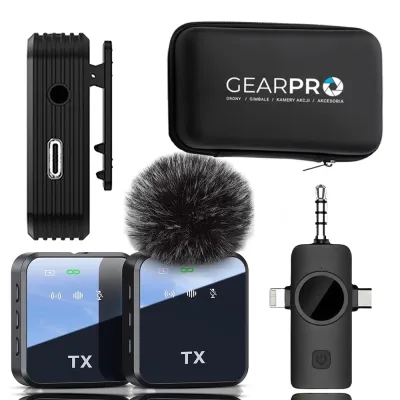 2x Mikrofon Krawatowy Bezprzewodowy Telefonu Aparatu Kamery USB-C Lightning Android IPhone + Mini Walizka Gratis