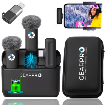 2x Mikrofon Bezprzewodowy Krawatowy do USB C Android / IPhone 16 15 14 13 12 + Etui