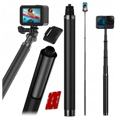 Kijek Monopod Karbonowy 116cm do Kamer Sportowych GoPro DJI + GRATIS! Zestaw montażowy 3M