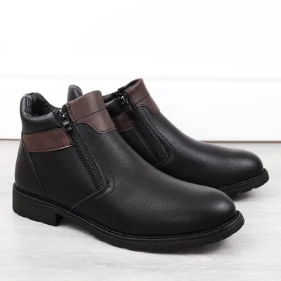 Trzewiki buty męskie na suwaki ocieplane czarne Man's Style WS-001
