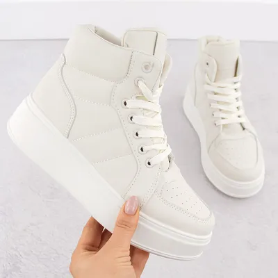 Buty sportowe wysokie za kostkę beżowe NEWS 8166