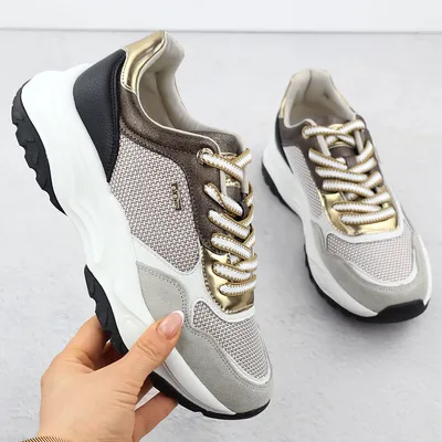 Skórzane sneakersy damskie beżowe eVento 8234
