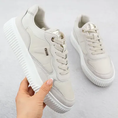 Skórzane sneakersy damskie beżowe eVento 8240