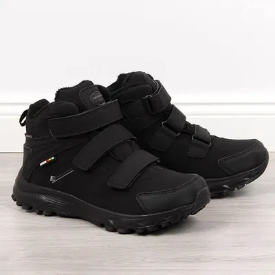 Buty trekkingowe wodoodporne na rzep czarne American Club