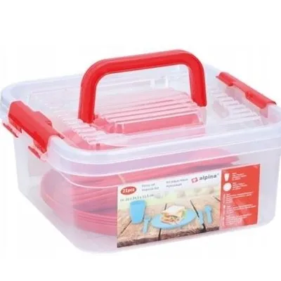 Zestaw Obiadowy Piknikowy BOX 21 szt. Czerwony