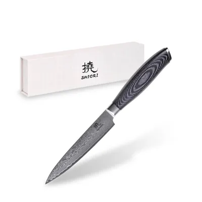 Nóż do krojenia małych i średnich produktów Shiori 撓 Kuro Murō wielowarstwowa stal damasceńska