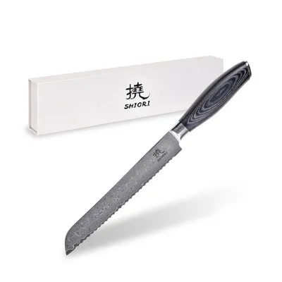 Nóż do pieczywa / chleba Shiori 撓 Kuro Surai wielowarstwowa stal damasceńska