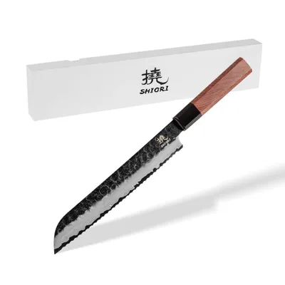Nóż do krojenia chleba / pieczywa Shiori 撓 Mitsuki Surai z trzywarstwowej stali, rekojeść z rogu bawoła i drewna z sekwo