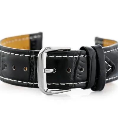 Pasek skórzany do zegarka W102L czarny/biały - 24mm