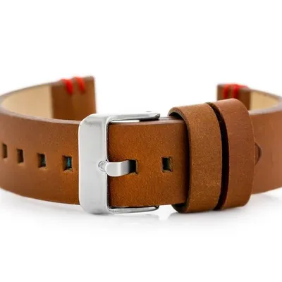 Pasek skórzany do zegarka W110 - brąz/czerwone - 22mm