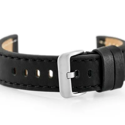 Pasek skórzany do zegarka W48 - PREMIUM - czarny/czarne - 20mm