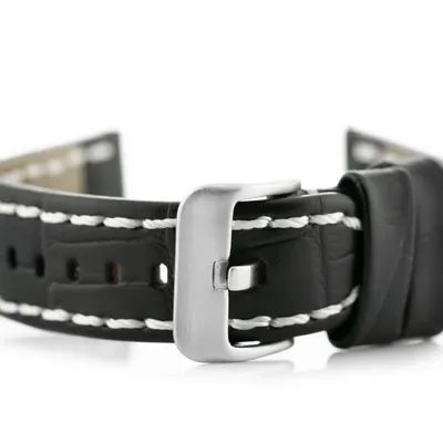 Pasek skórzany do zegarka W49 - czarny/białe - 24mm