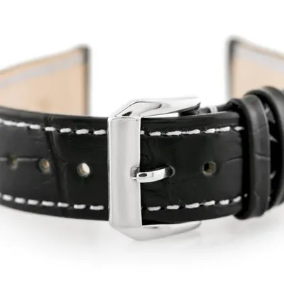 Pasek skórzany do zegarka W64 - czarny/biały 18mm
