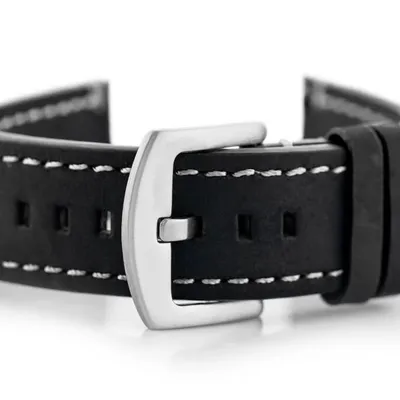 Pasek skórzany do zegarka W72 - czarny/biała  22mm