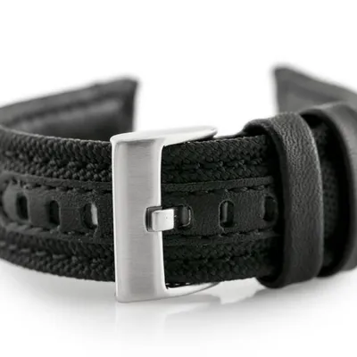 Pasek skórzany do zegarka W34 - PREMIUM - czarny/czarne - 22mm