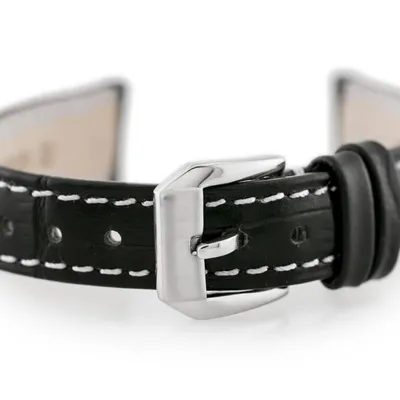 Pasek skórzany do zegarka W64 - czarny/biały 14mm