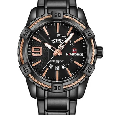 ZEGAREK MĘSKI NAVIFORCE - NF9117 (zn059c) - black/rosegold + box