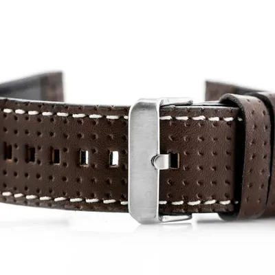 Pasek skórzany do zegarka W40 - brązowy/biały - 24mm