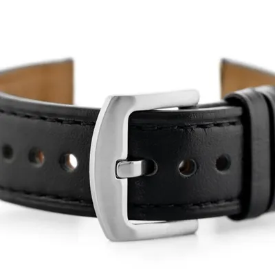 Pasek skórzany do zegarka W81 - czarny/czarna 22mm
