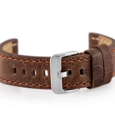 Pasek skórzany do zegarka W48 - PREMIUM - ciemnobrązowy II - 24mm
