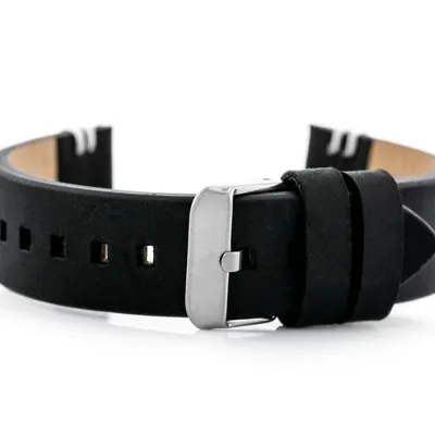 Pasek skórzany do zegarka W110 - czarny/białe - 22mm
