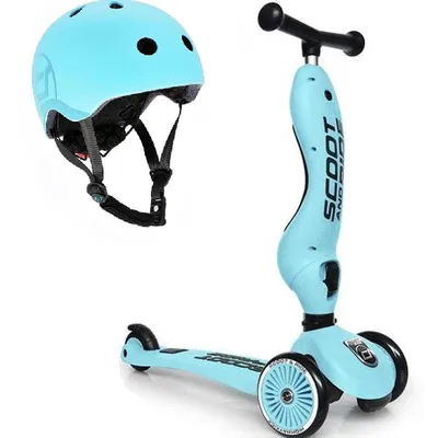 Scootandride Highwaykick 1 Jeździk i Hulajnoga 2w1 1-5 Lat + Scootandride Kask S-M Blueberry