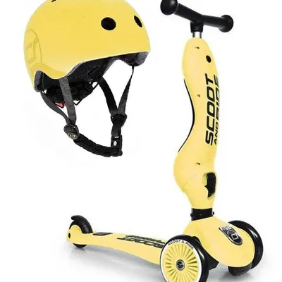 Scootandride Highwaykick 1 Jeździk i Hulajnoga 2w1 1-5 Lat + Scootandride Kask S-M Lemon