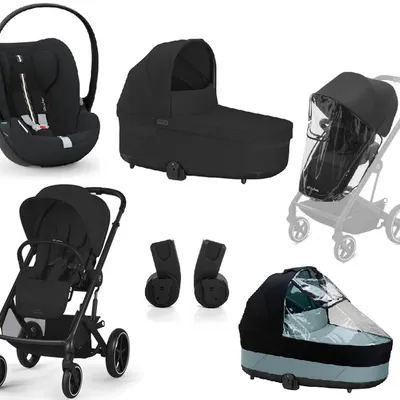 Cybex Balios S Lux 2.0 Wózek Głęboko-Spacerowy Moon Black + Cloud G I-Size Fotelik Samochodowy 0-13kg + Osłony Przeciwdeszczowe + Adaptery