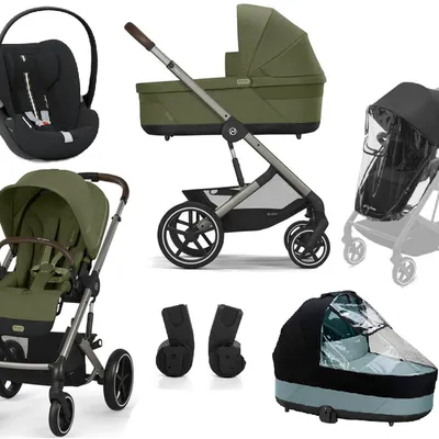 Cybex Balios S Lux 2.0 Wózek Głęboko-Spacerowy Moss Green+ Cloud G I-Size Fotelik Samochodowy 0-13kg + Osłony Przeciwdeszczowe + Adaptery