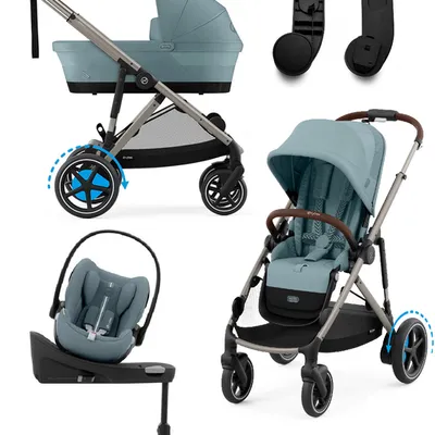 Cybex E-Gazelle S Wspomagany Wózek Spacerowy Rama Taupe Stormy Blue + Fotelik Cybex Cloud G I - Size Fotelik + Baza G + Adaptery