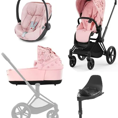Cybex e-Priam 4.0 Wózek Głęboko-Spacerowy + Cloud T I-Size Fotelik + Baza Pale Blush Simply Flowers