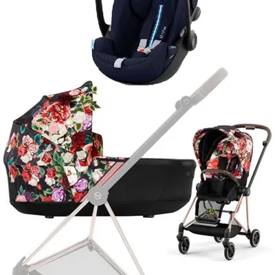 Cybex Mios 3.0 Wózek Głęboko-Spacerowy Spring Blossom Dark + + Cybex Cloud G I-Size Fotelik Samochodowy Ocean Blue Plus
