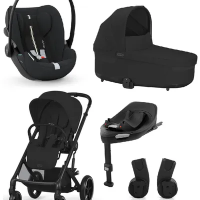 Cybex Balios S Lux 2.0 Wózek Głęboko-Spacerowy Moon Black + Cloud G I-Size Fotelik Samochodowy 0-13kg + Baza G + Adaptery