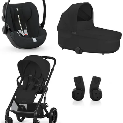 Cybex Balios S Lux 2.0 Wózek Głęboko-Spacerowy Moon Black + Cybex Cloud G I - Size Fotelik Samochodowy 0-13 kg + Adaptery