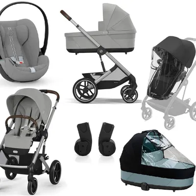 Cybex Balios S Lux 2.0 Wózek Głęboko-Spacerowy Stone Grey + Cloud G I-Size Fotelik Samochodowy 0-13kg + Osłony Przeciwdeszczowe + Adaptery
