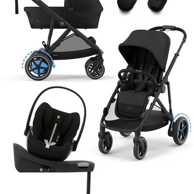 Cybex E-Gazelle S Wspomagany Wózek Głęboko-Spacerowy Rama Czarna Moon Black + Fotelik Cybex Cloud G I - Size Fotelik + Baza G + Adaptery