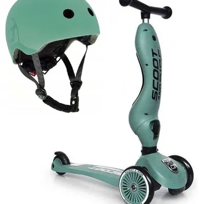 Scootandride Highwaykick 1 Jeździk i Hulajnoga 2w1 1-5 Lat + Scootandride Kask S-M Forest