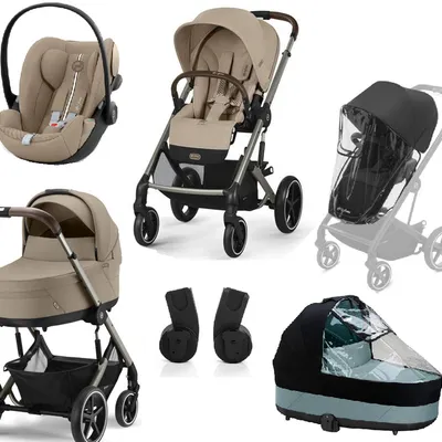 Cybex Balios S Lux 2.0 Wózek Głęboko-Spacerowy Almond Beige + Cloud G I-Size Fotelik Samochodowy 0-13kg + Osłony Przeciwdeszczowe + Adaptery