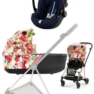 Cybex Mios 3.0 Wózek Głęboko-Spacerowy Spring Blossom Light + Cybex Cloud G I-Size Fotelik Samochodowy Ocean Blue Plus