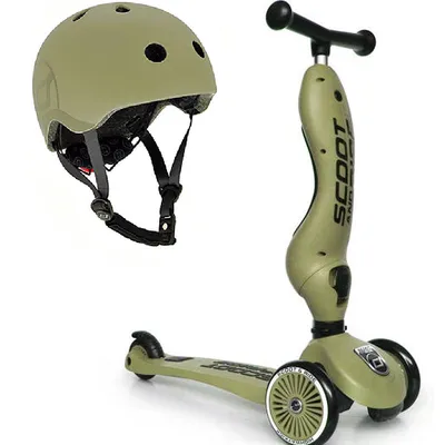 Scootandride Highwaykick 1 Jeździk i Hulajnoga 2w1 1-5 lat + Scootandride Kask S-M Olive