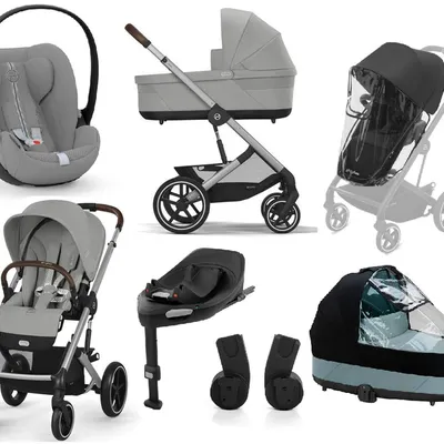 Cybex Balios S Lux 2.0 Wózek Głęboko-Spacerowy Stone Grey + Cloud G I-Size Fotelik Samochodowy 0-13kg + Baza G + Osłony Przeciwdeszczowe + Adaptery