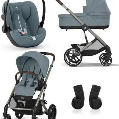 Cybex Balios S Lux 2.0 Wózek Głęboko-Spacerowy Stormy Blue + Cybex Cloud G I - Size Fotelik Samochodowy 0-13 kg + Adaptery