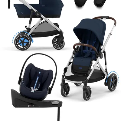 Cybex E-Gazelle S Wspomagany Wózek Spacerowy Rama Srebrna Ocean Blue + Fotelik Cybex Cloud G I - Size Fotelik + Baza G + Adaptery