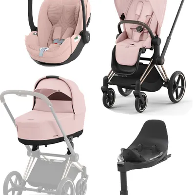Cybex e-Priam 4.0 Wózek Głęboko-Spacerowy + Cloud T I-Size Fotelik + Baza Peach Pink
