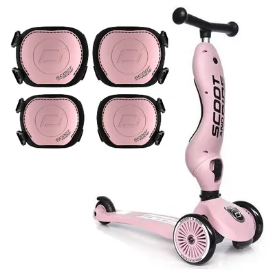 Scootandride Highwaykick 1 Jeździk i Hulajnoga 2w1 1-5 lat + Zestaw Ochraniaczy dla Dzieci XXS Rose