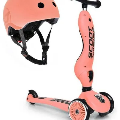 Scootandride Highwaykick 1 Jeździk i Hulajnoga 2w1 1-5 Lat + Scootandride Kask S-M Peach